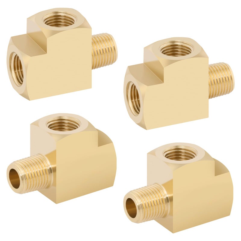 KOOTANS 4 Pack Brass Tee Fittings 1/8" NPT Female to 1/8" NPT Female to 1/8" NPT Male Barstock Street Tee Fittings 3 Way Brass Pipe Fitting - Image 1